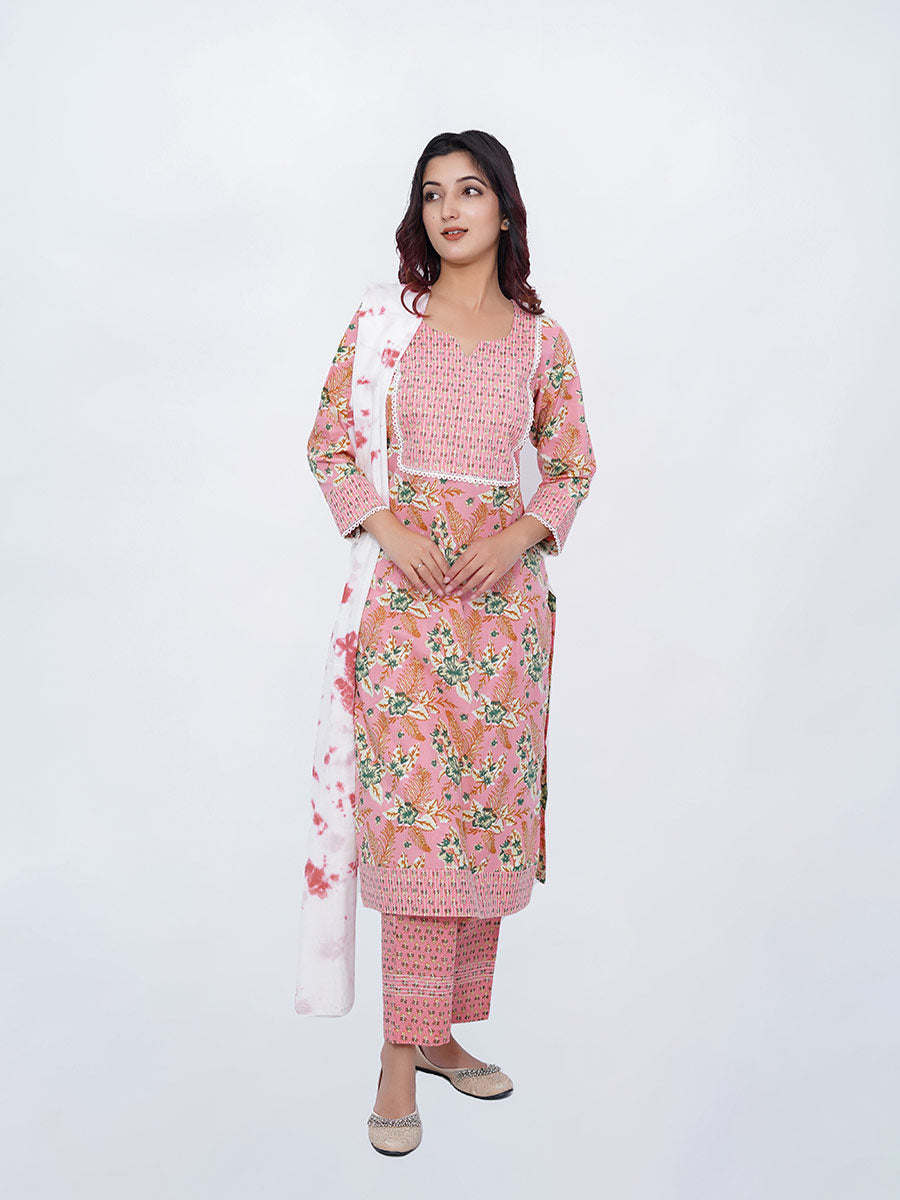 Orange Dabu Print Cotton Kurta