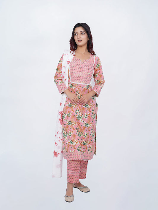 Orange Dabu Print Cotton Kurta