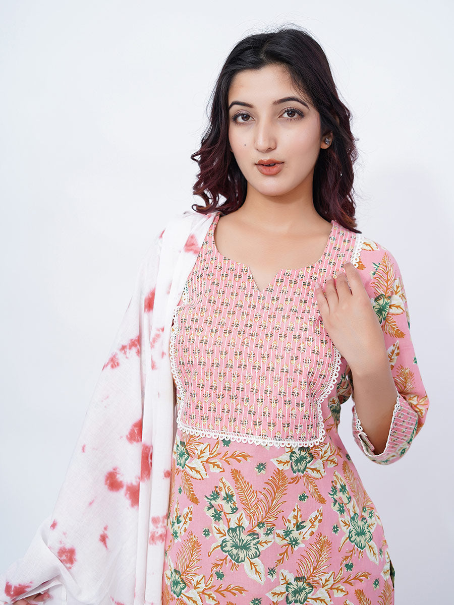 Orange Dabu Print Cotton Kurta