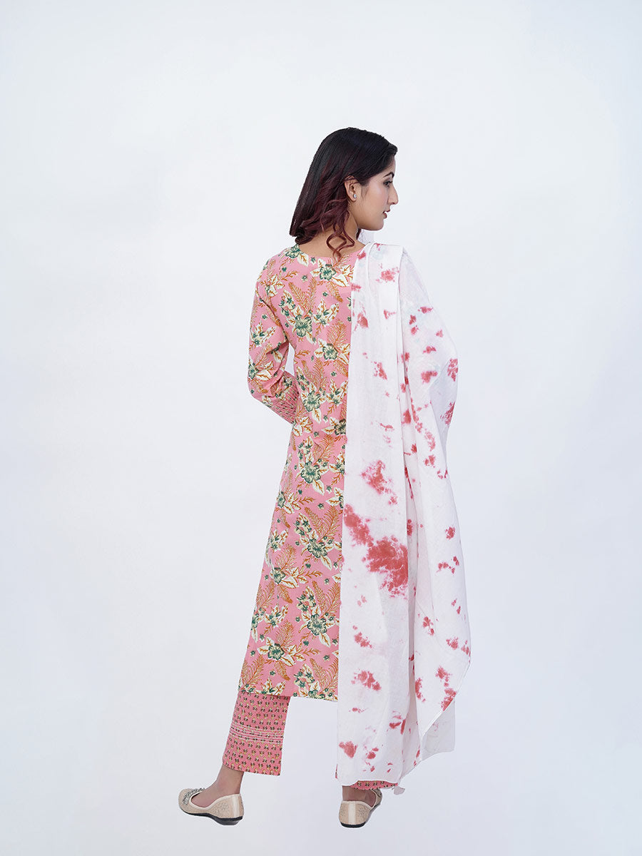 Orange Dabu Print Cotton Kurta