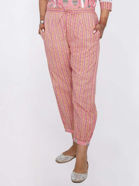 Pink Striped Print Cotton Harem