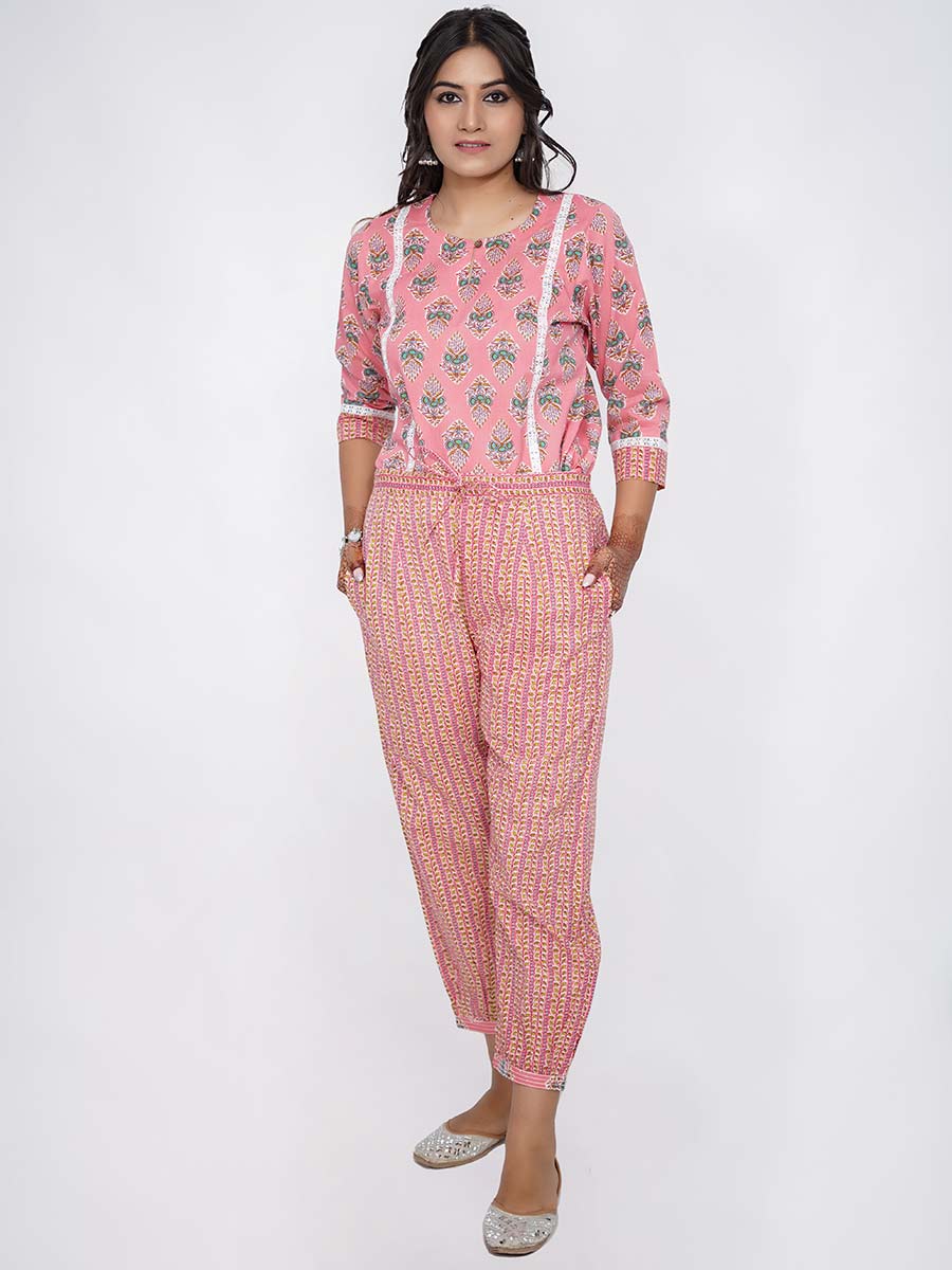 Pink Striped Print Cotton Harem