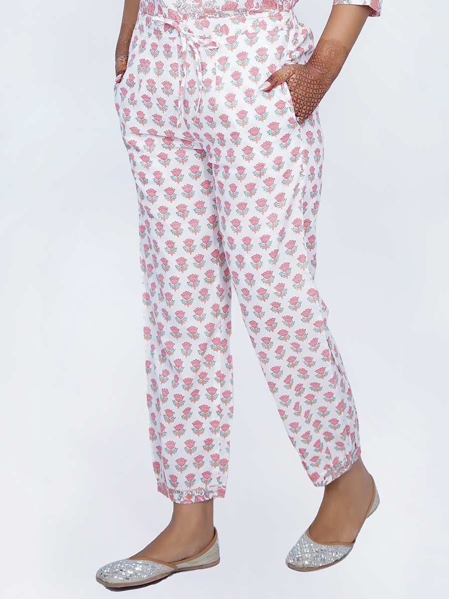 White Block Print Cotton Harem