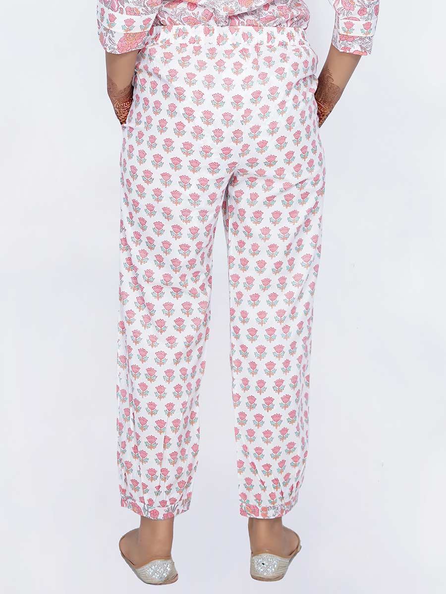 White Block Print Cotton Harem