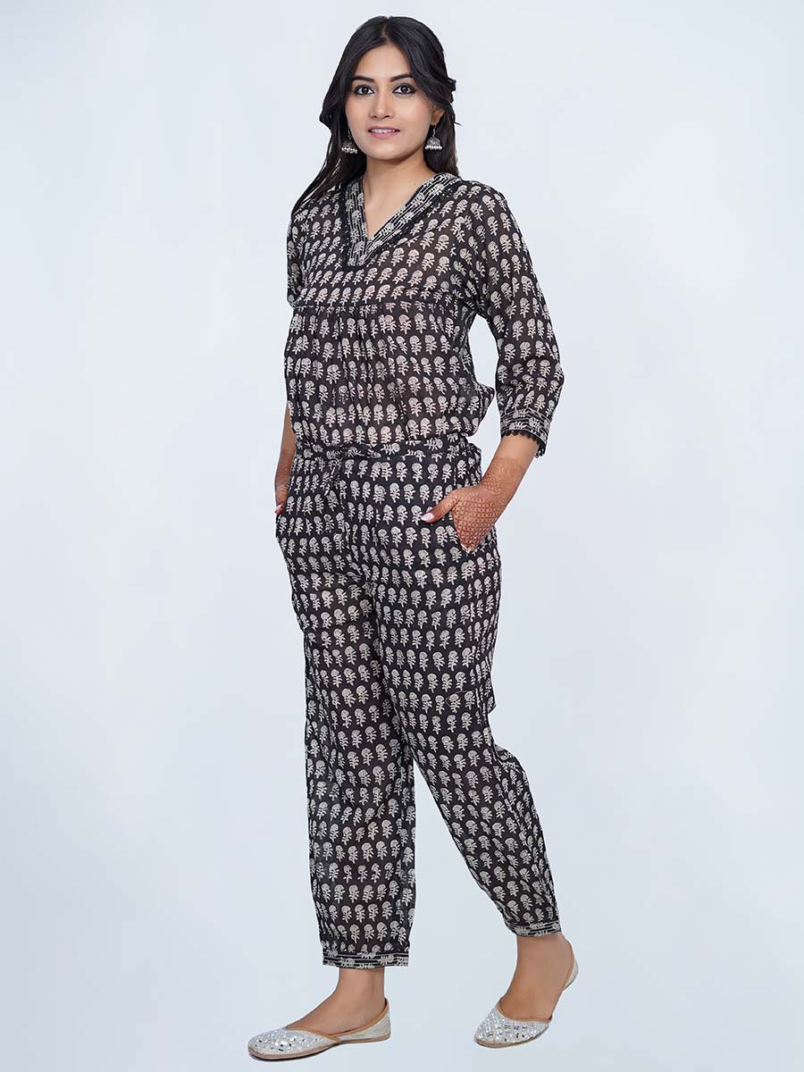 Black Block Print Cotton Harem