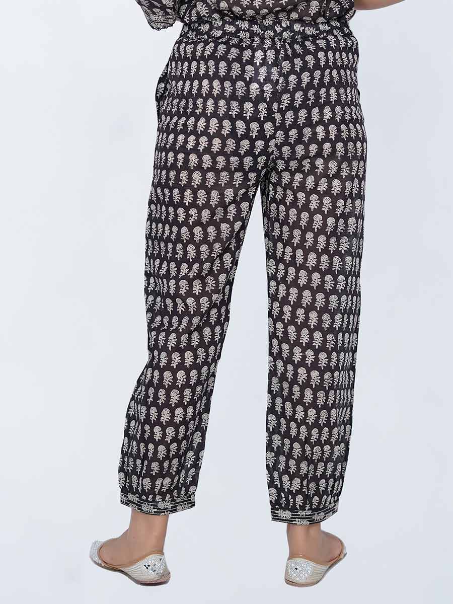 Black Block Print Cotton Harem