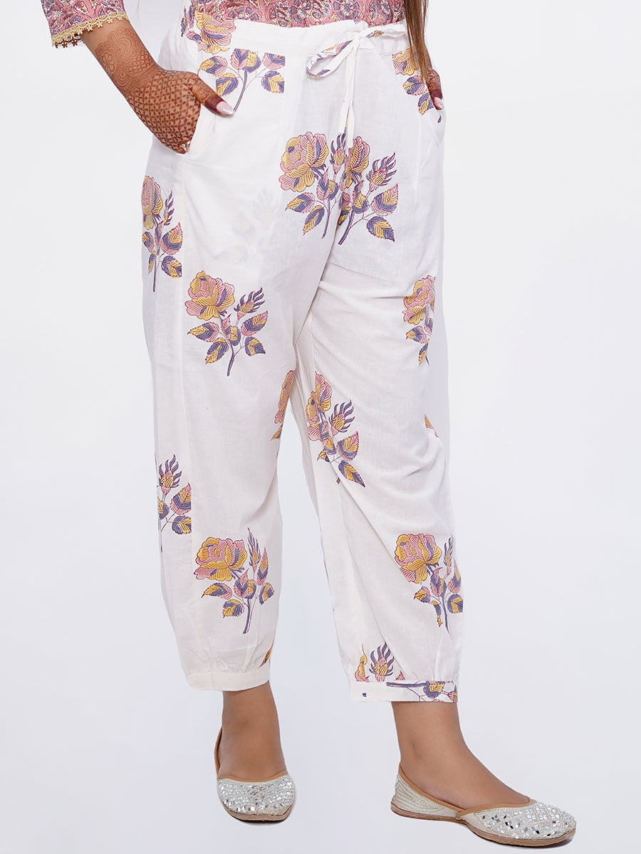 White Dabu Print Cotton Harem