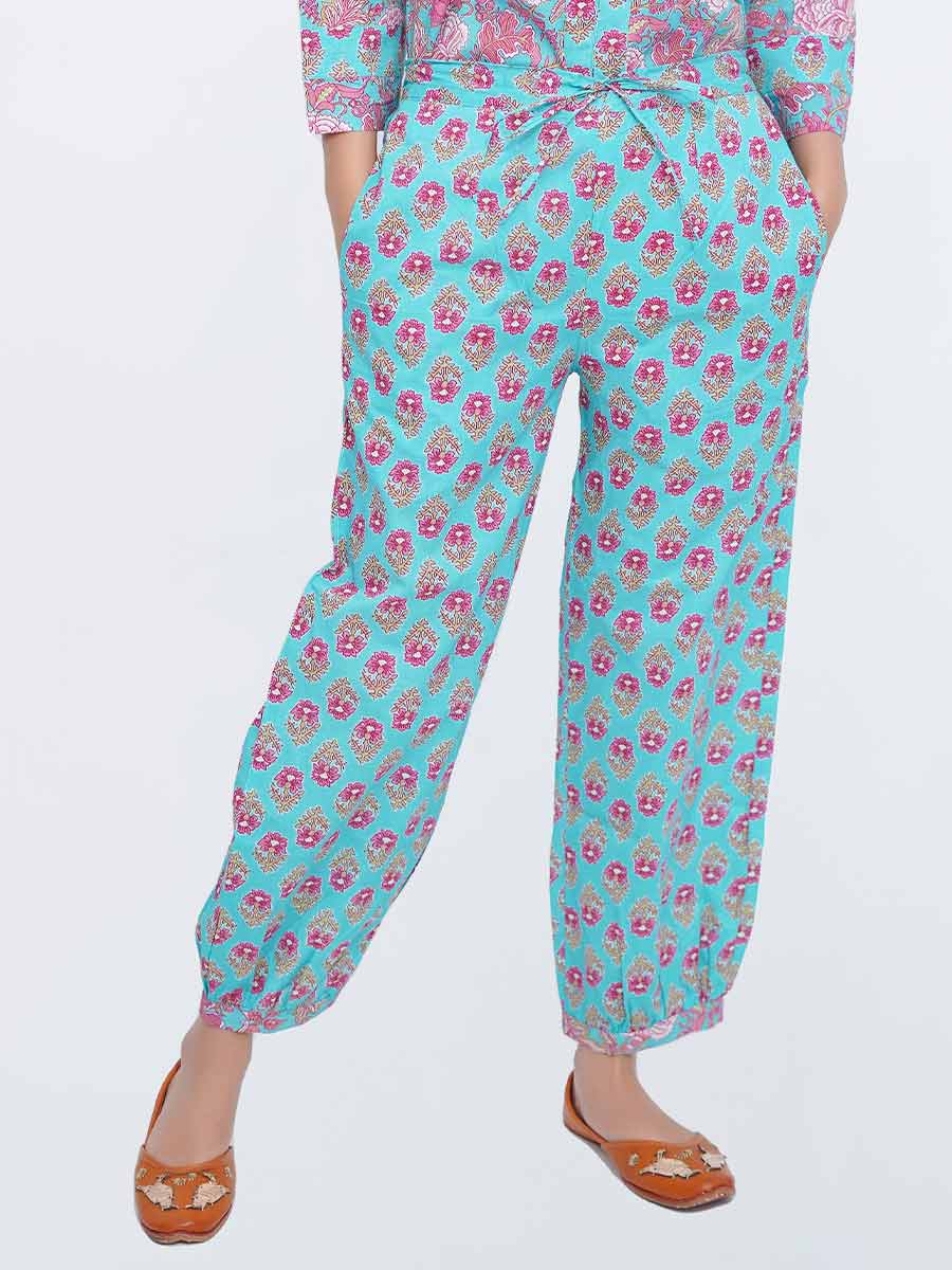 Blue Block Print Cotton Harem