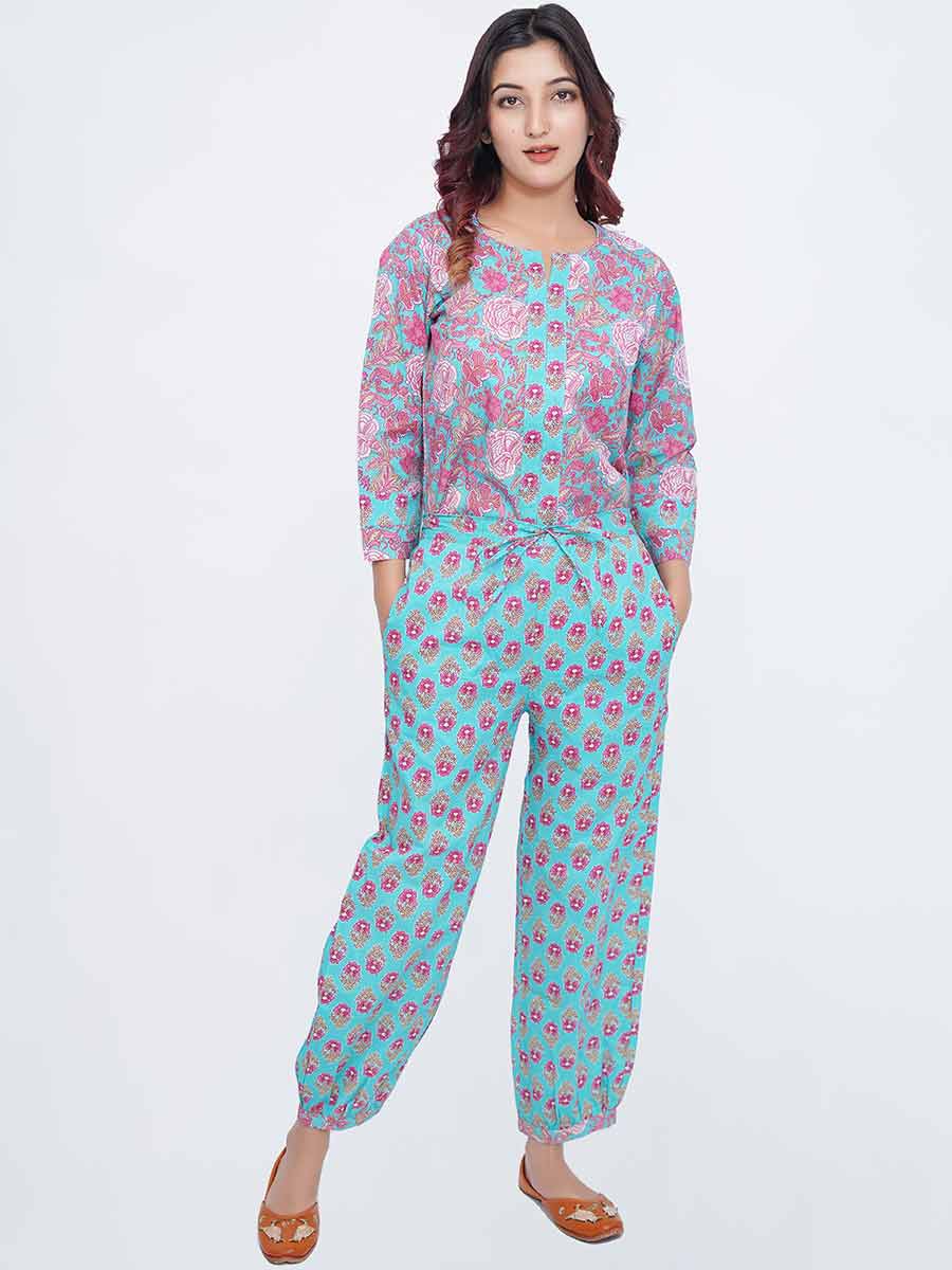 Blue Block Print Cotton Harem