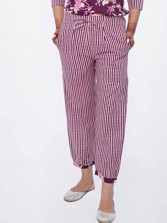 Purple Striped Print Cotton Harem