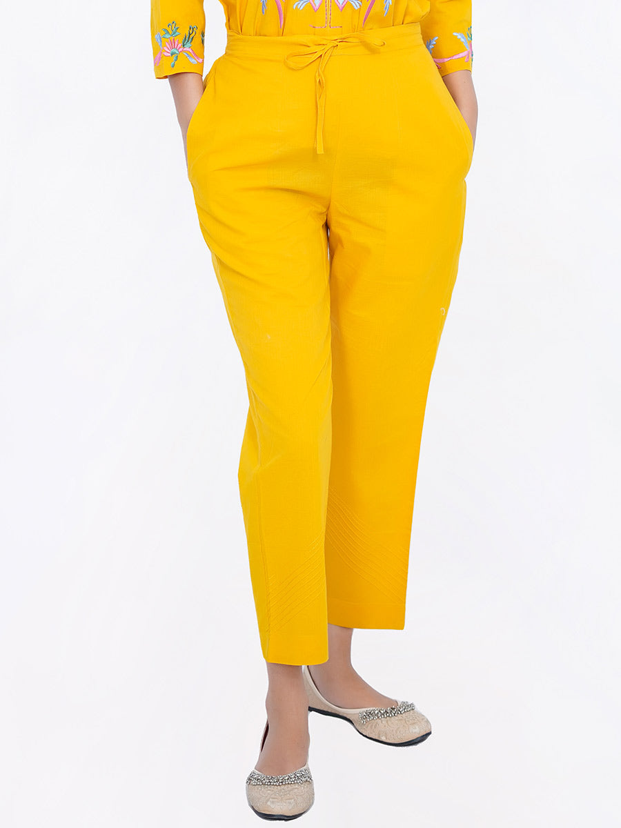 Yellow Plain Cotton Pant