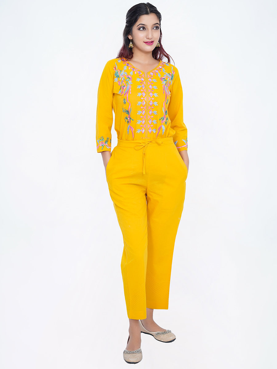 Yellow Plain Cotton Pant