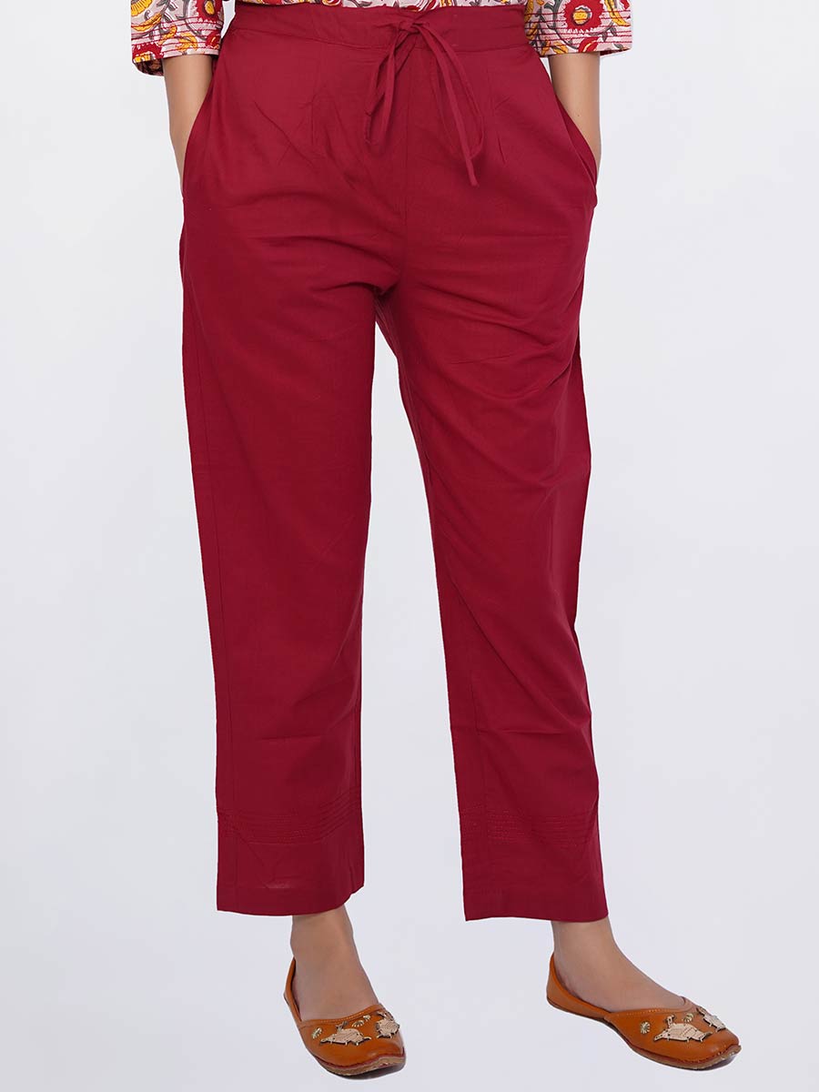 Red Plain Cotton Pant