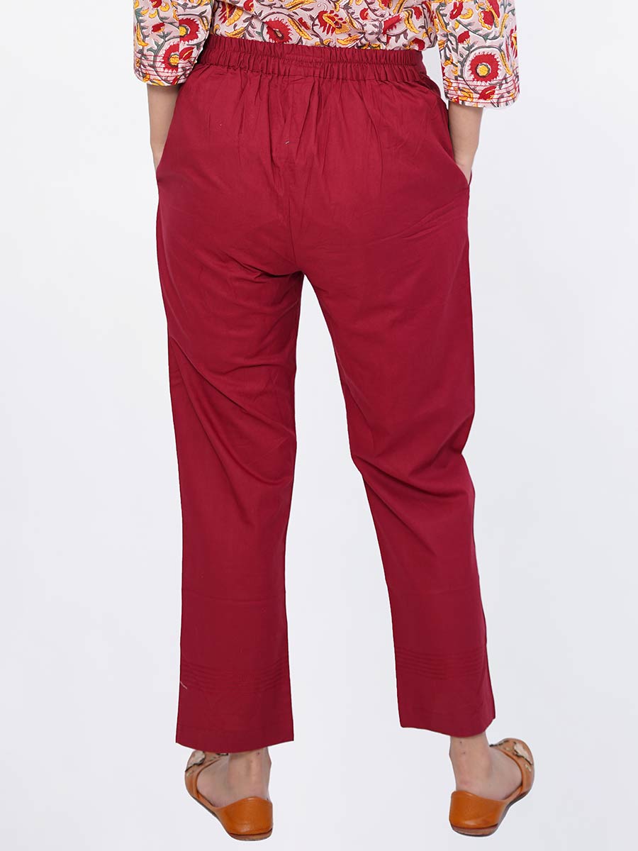 Red Plain Cotton Pant