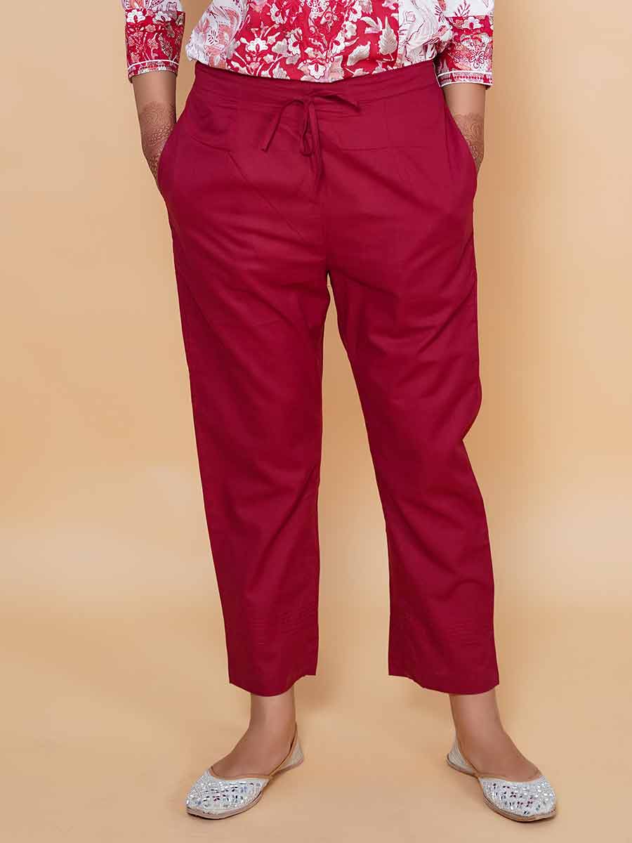 Red Plain Cotton Pant