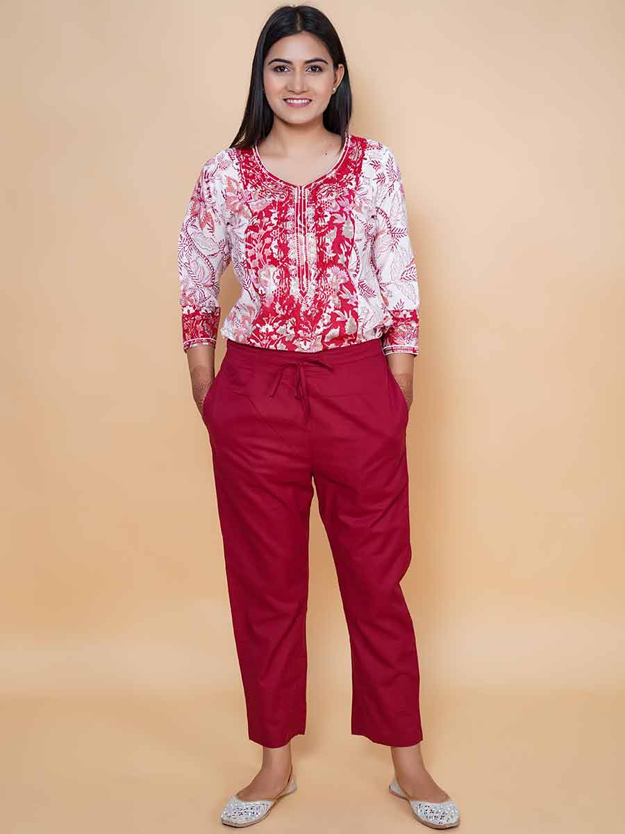 Red Plain Cotton Pant