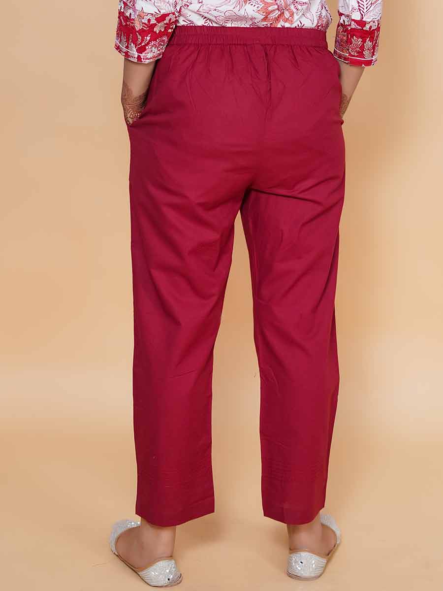 Red Plain Cotton Pant