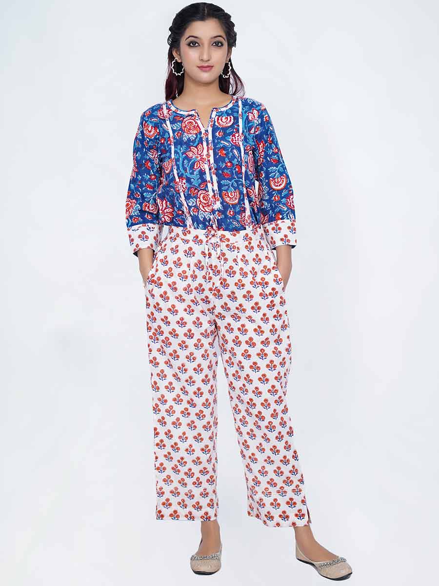White Block Print Cotton Pant