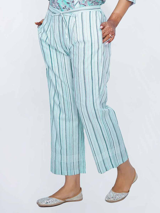 Blue Striped Print Cotton Pant