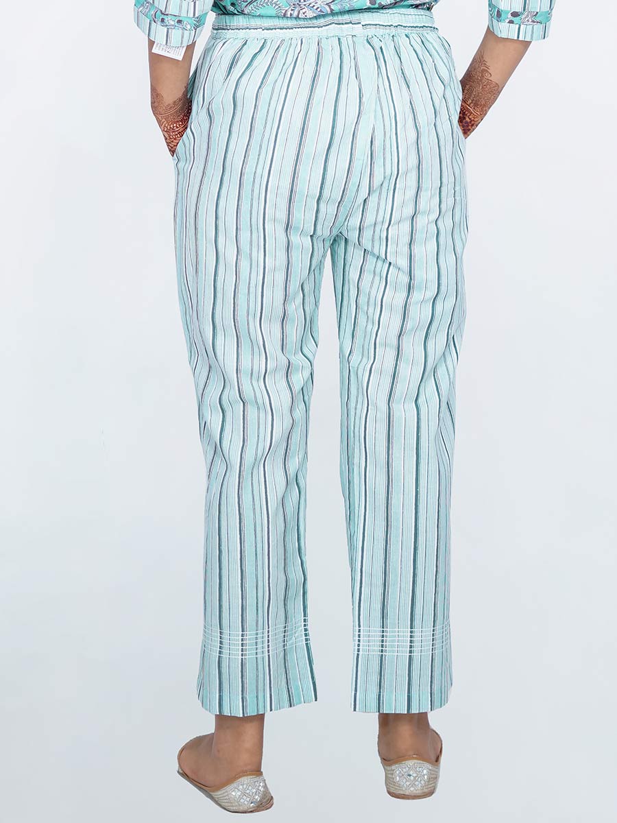Blue Striped Print Cotton Pant