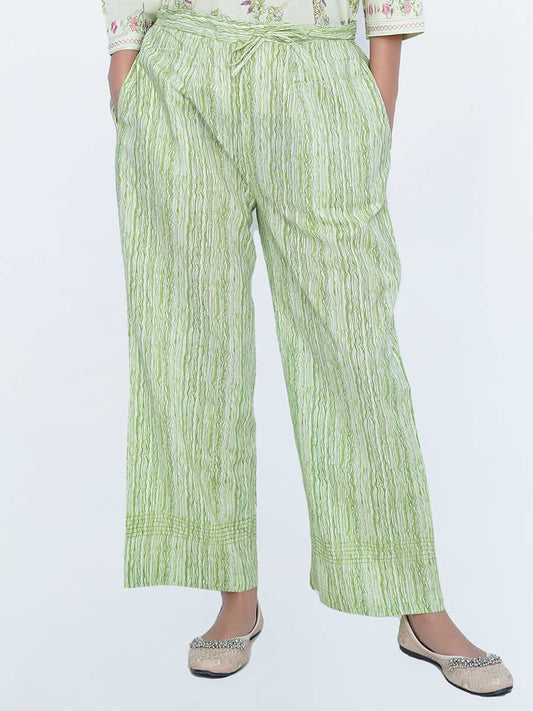 Green Striped Print Cotton Pant
