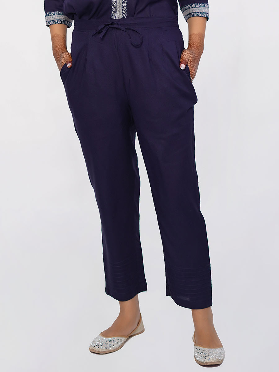 Blue Plain Rayon Pant