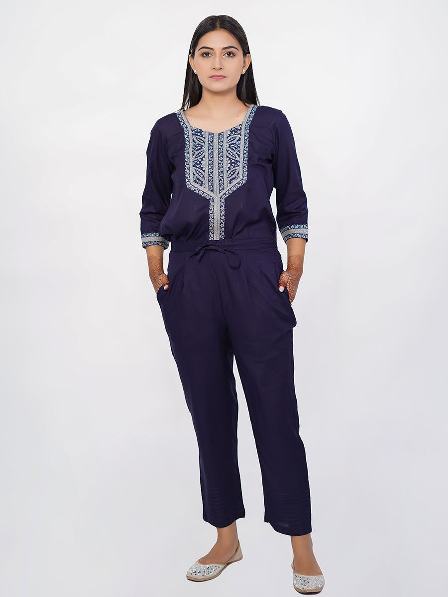 Blue Plain Rayon Pant
