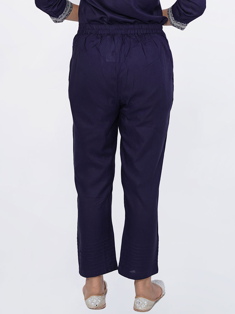 Blue Plain Rayon Pant