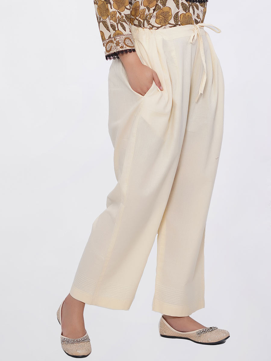 Beige Plain Cotton Pant