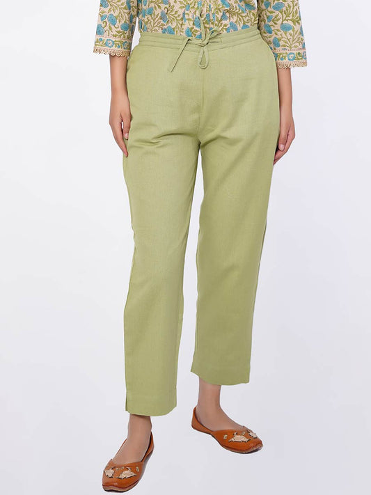 Green Plain Cotton Pant