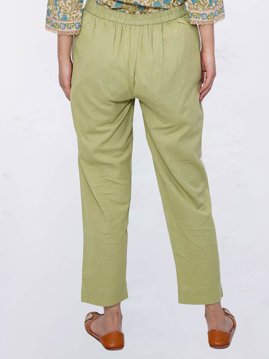 Green Plain Cotton Pant