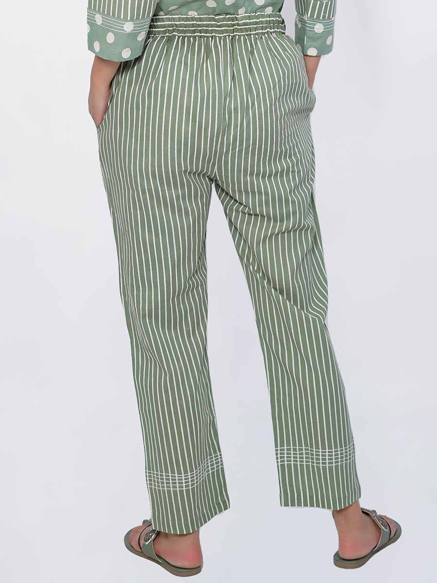 Green Striped Print Cotton Pant