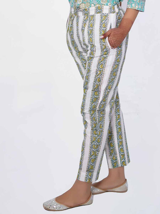 Green Striped Print Cotton Pant