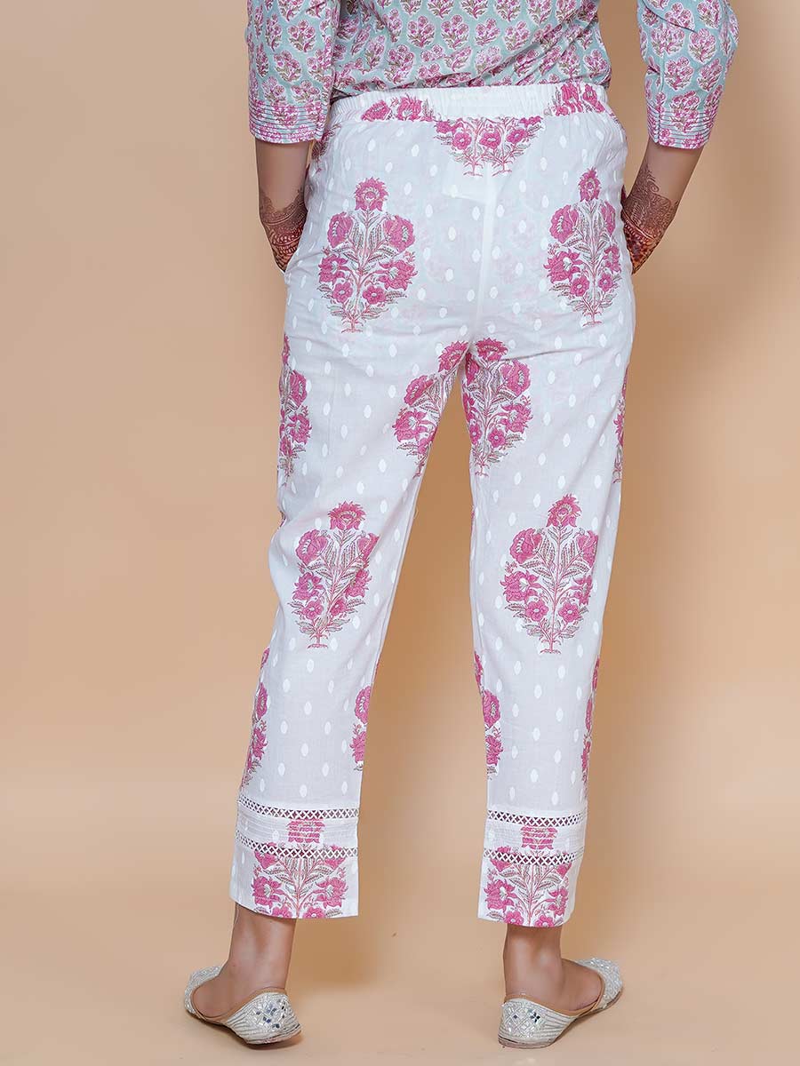 White Dabu Print Cotton Pant