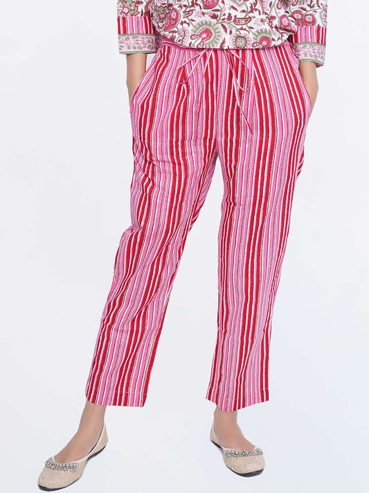 Pink Striped Print Cotton Pant