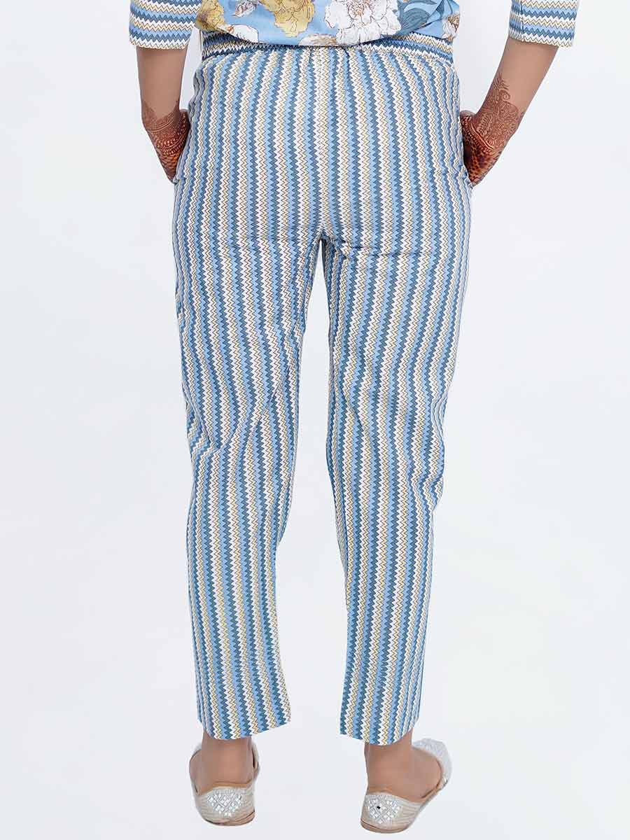 Blue Zigzag Print Cotton Pant
