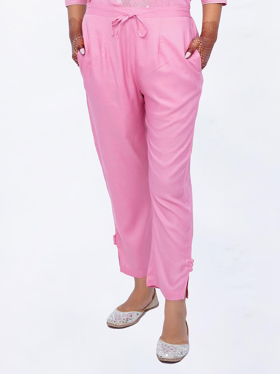 Pink Plain Rayon Pant