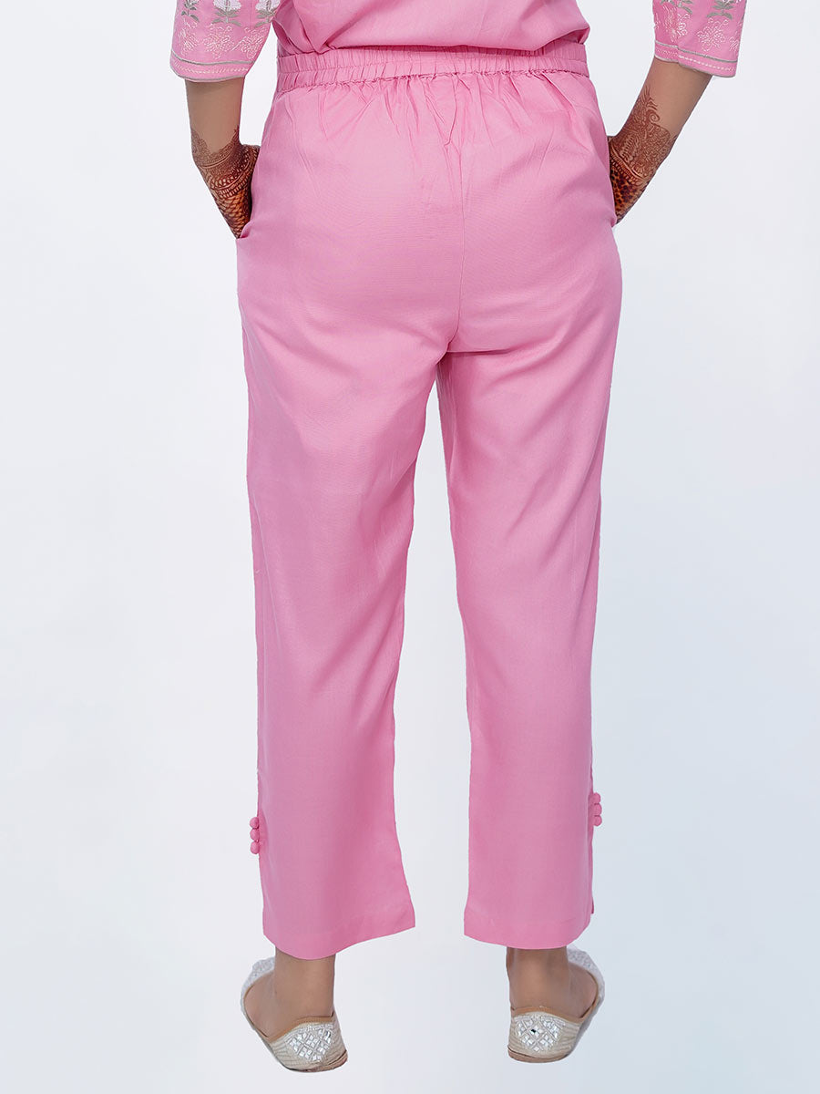 Pink Plain Rayon Pant