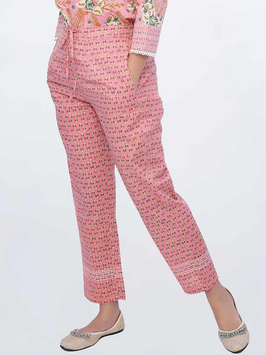 Orange Block Print Cotton Pant