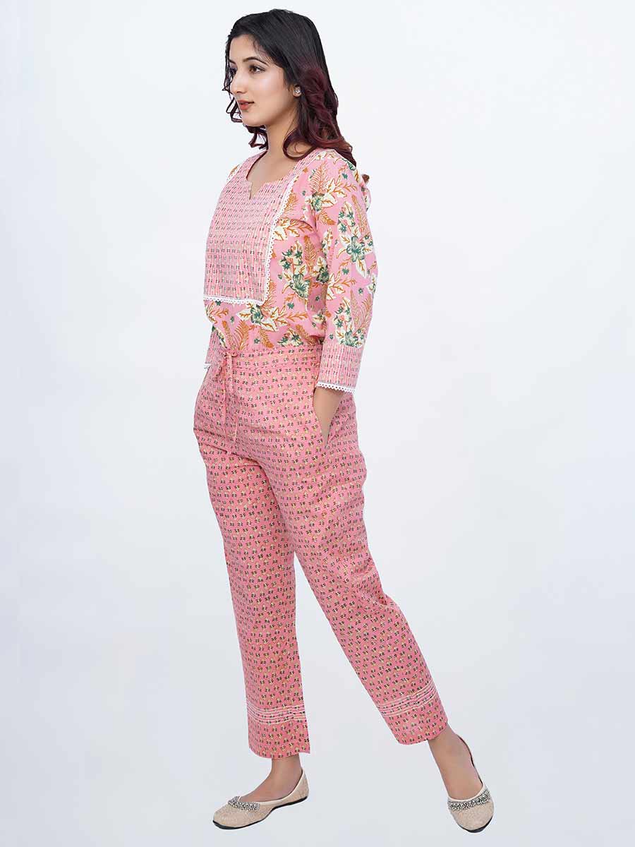 Orange Block Print Cotton Pant