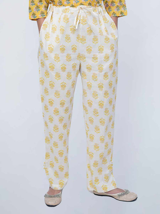Yellow Block Print Cotton Pant