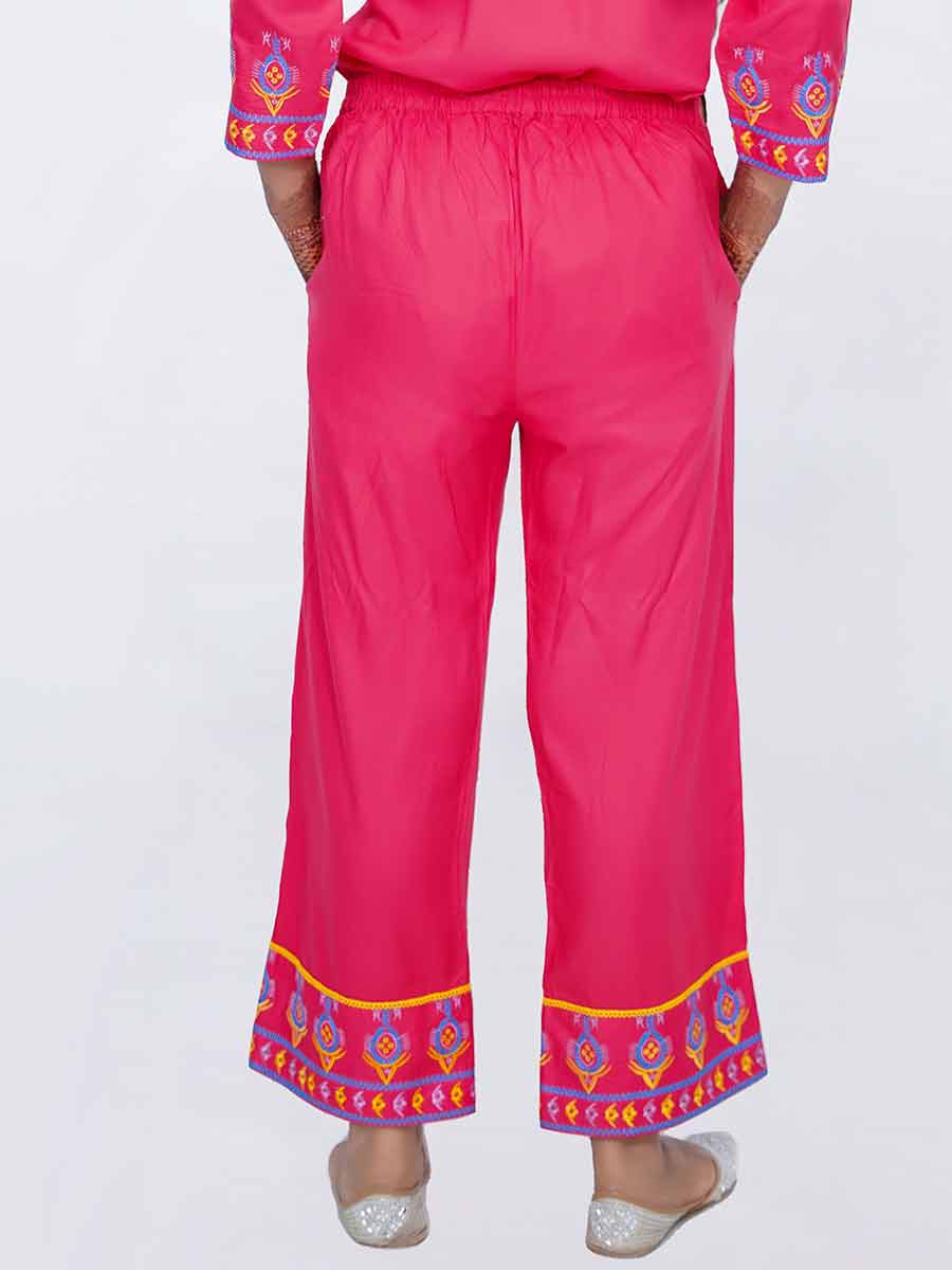 Pink Embroidered Rayon Pant