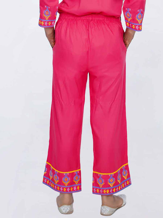 Pink Embroidered Rayon Pant