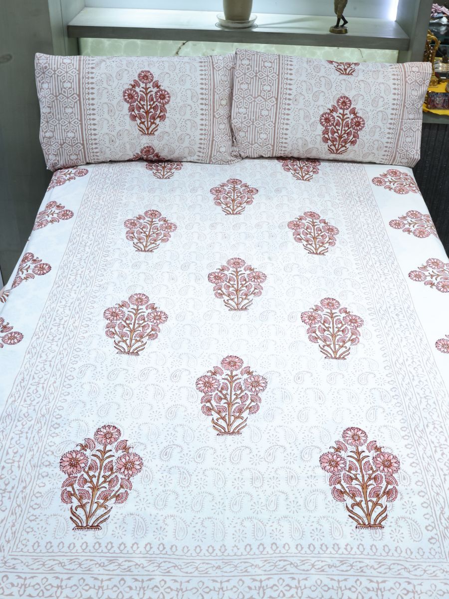 Multicolor Handblock Print Single Bedsheet