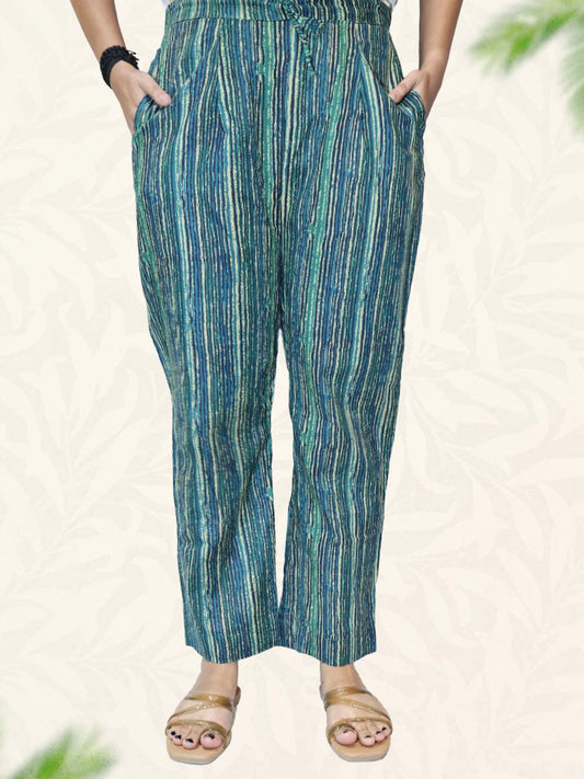Green Striped Print Cotton Pant