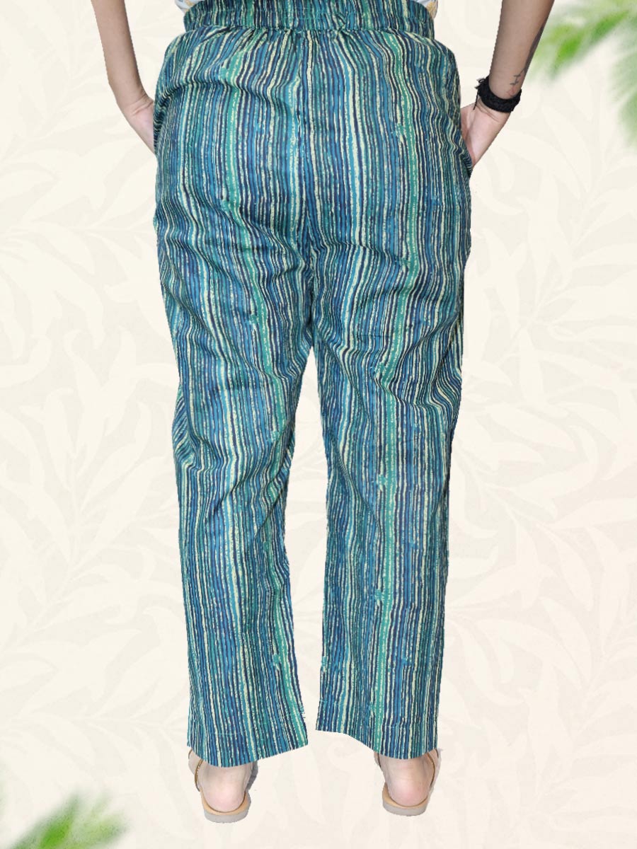 Green Striped Print Cotton Pant