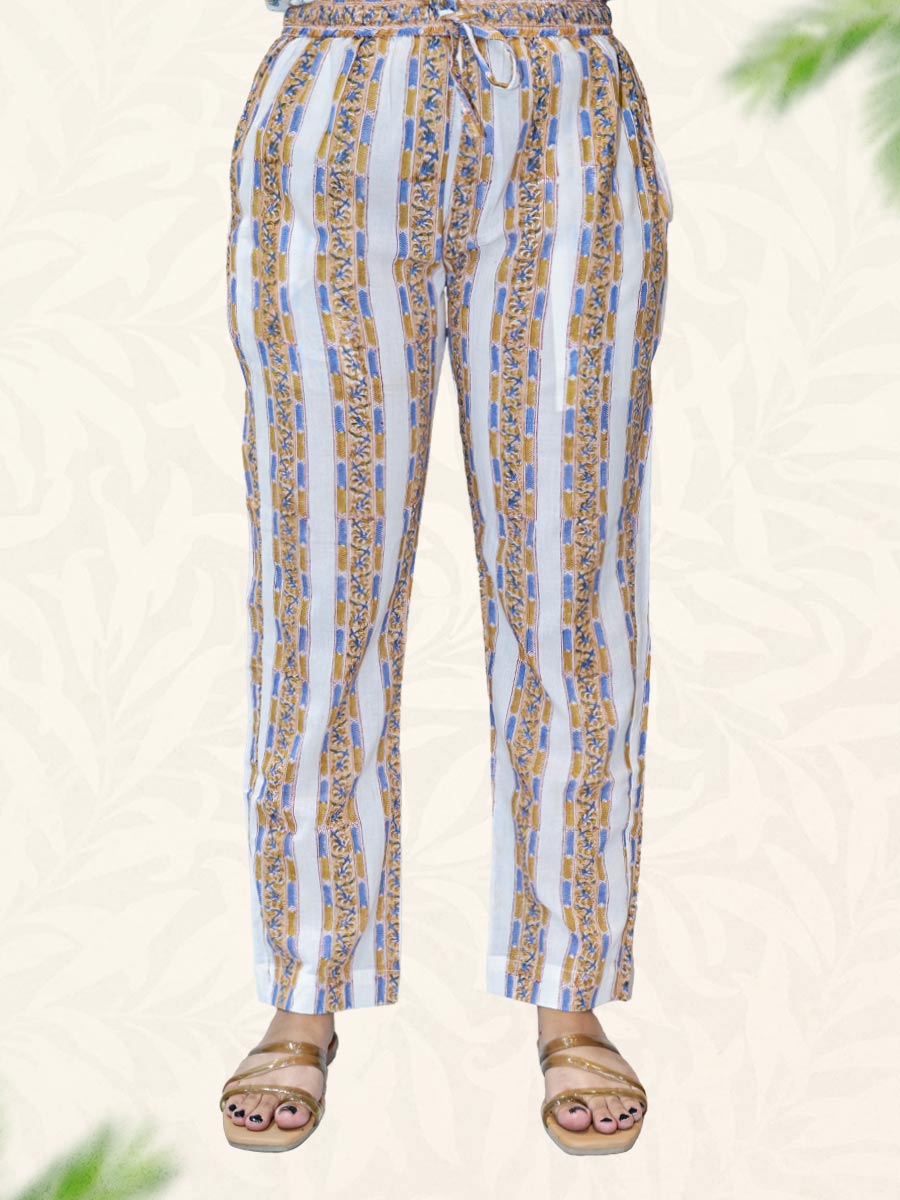 Multicolor Striped Print Cotton Pant