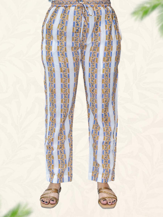 Multicolor Striped Print Cotton Pant