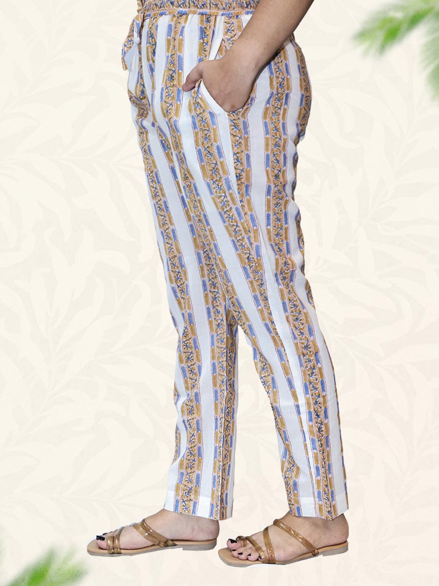 Multicolor Striped Print Cotton Pant