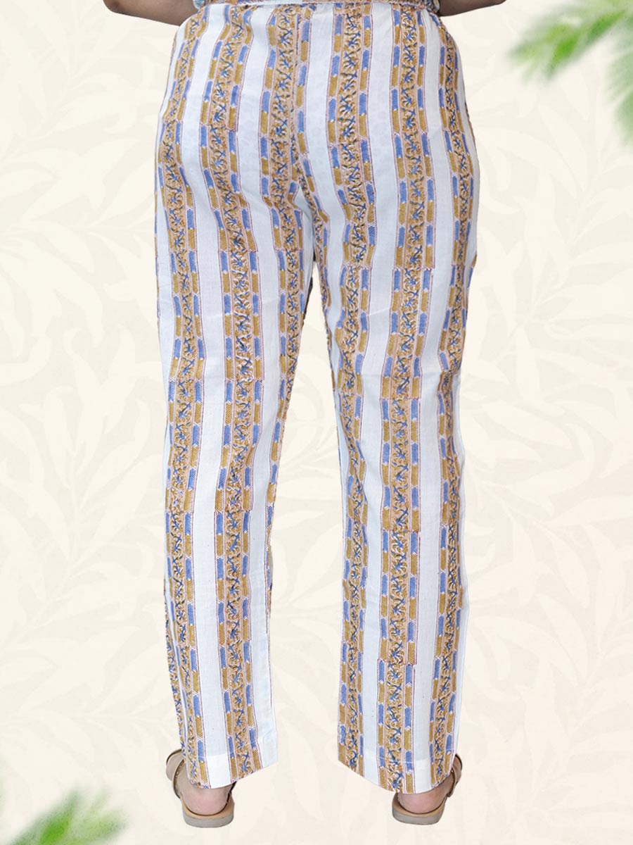 Multicolor Striped Print Cotton Pant